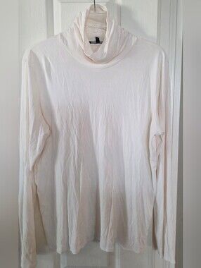 Eileen Fisher Light Cream 100% Silk Turtleneck Long Sleeve Top XL